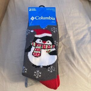 Columbia Gray and Red Penguin Socks